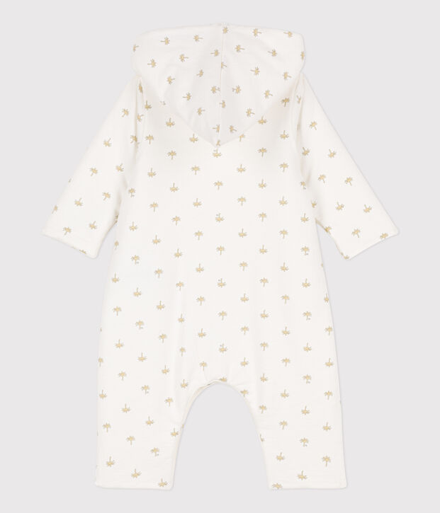 Babies' Quilted Cotton Hooded Jumpsuit white/multicolor