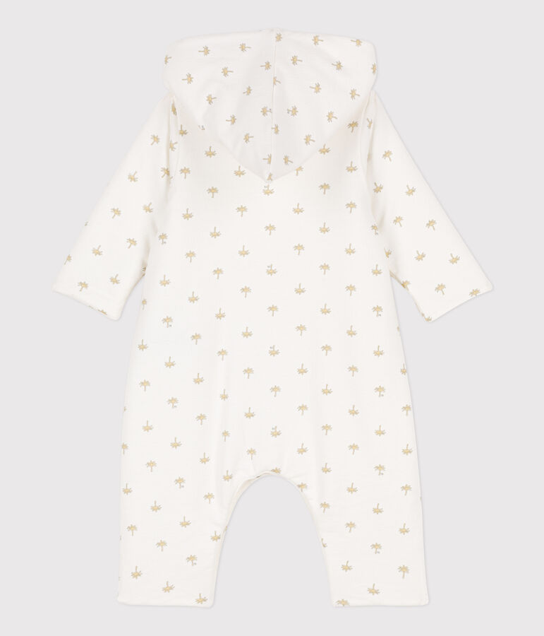 Babies' Quilted Cotton Hooded Jumpsuit white/multicolor