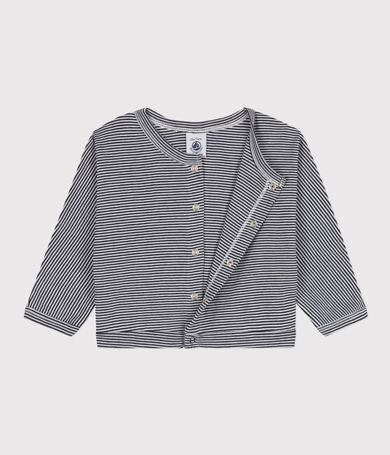 Babies' Cotton Cardigan  SMOKING blue/MARSHMALLOW white
