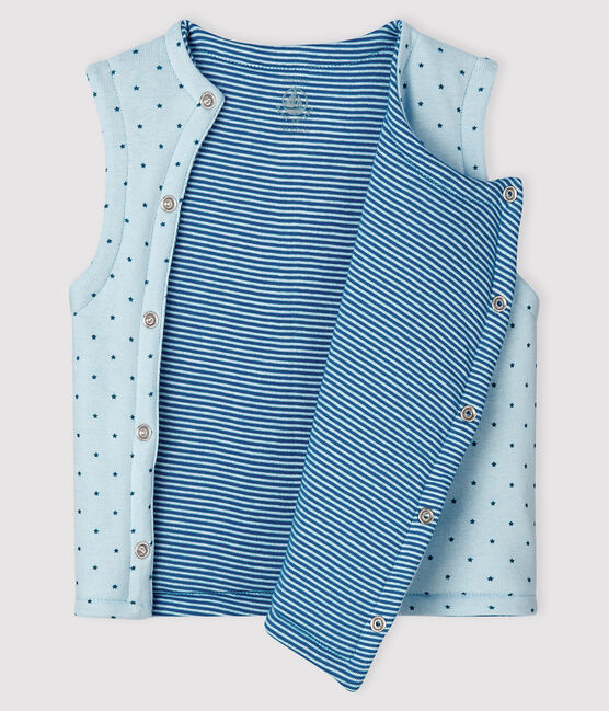Baby Boys' Blue Reversible Sleeveless Vest in Padded Rib Knit FRAICHEUR blue/MULTICO white