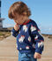 Babies' cotton sweatshirt with a large-scale boat print MEDIEVAL blue/MULTICO white