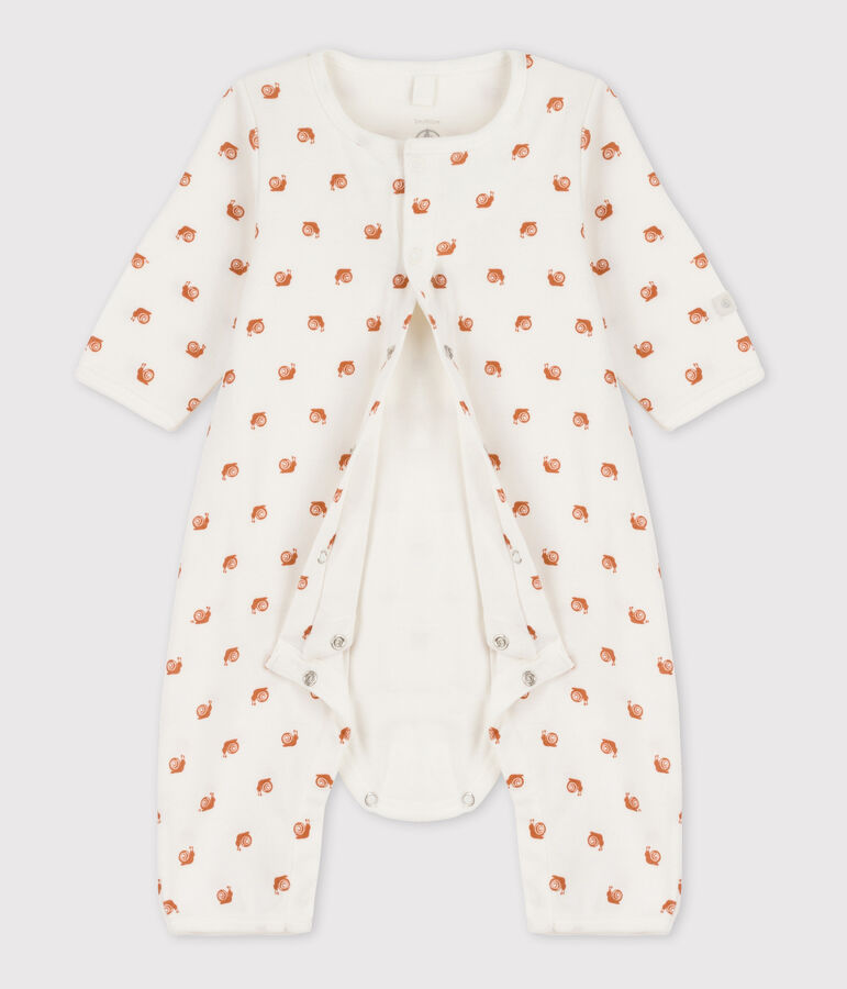 Babies' Patterned Footless Cotton Bodyjama white/brown