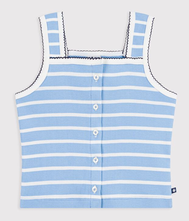 Children's stripy cotton tank top blue/white