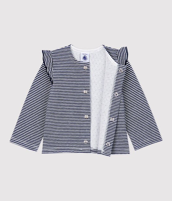 Babies' Cotton Cardigan SMOKING blue/MARSHMALLOW white