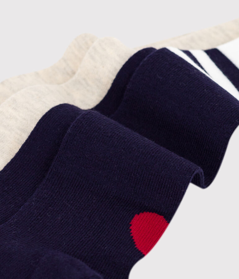 Pack of 2 pairs of openwork cotton heart pattern tights for babies blue/beige