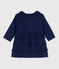 Babies' Long-Sleeved Super Fine Velour Dress BLEU FONCE