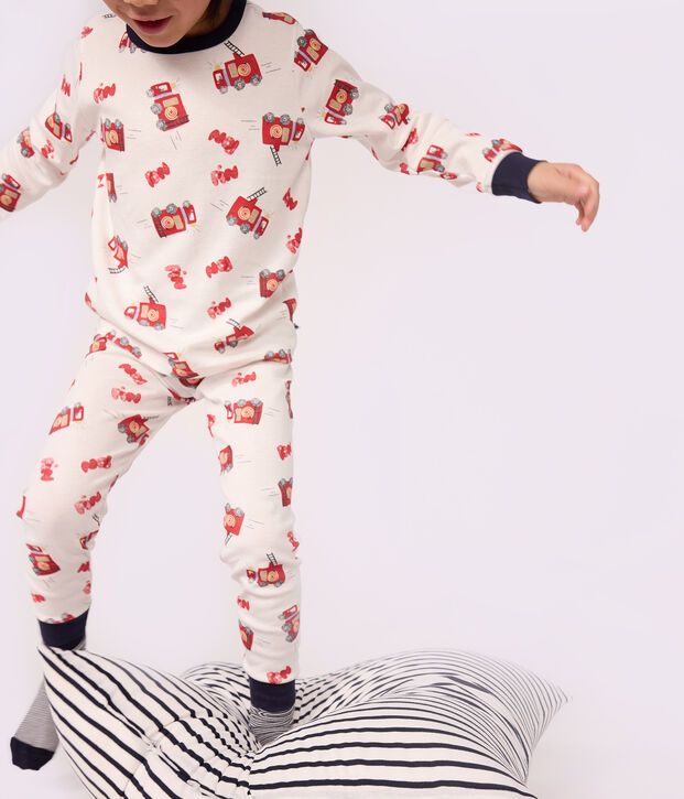 Children's cotton firefighter costume pyjamas white/multicolor