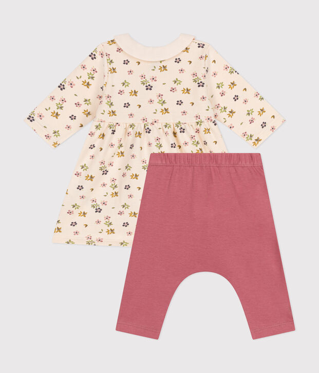 Babies' cotton dress and leggings Ecru/multicolor