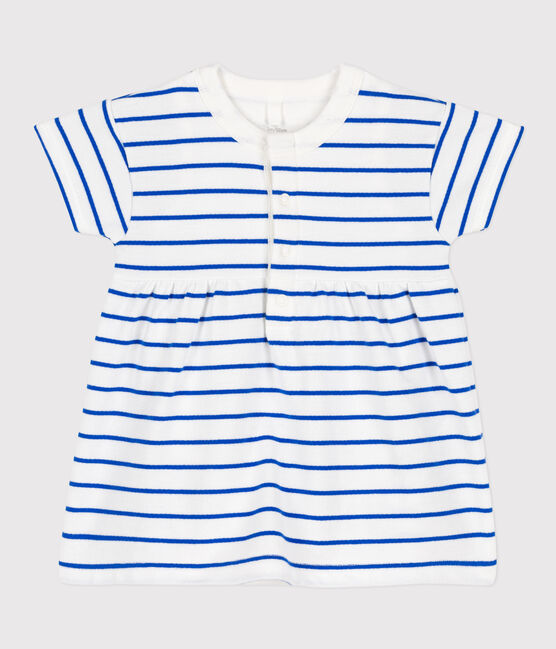 Babies' Fleece Dress/Bodysuit MARSHMALLOW white/PERSE blue