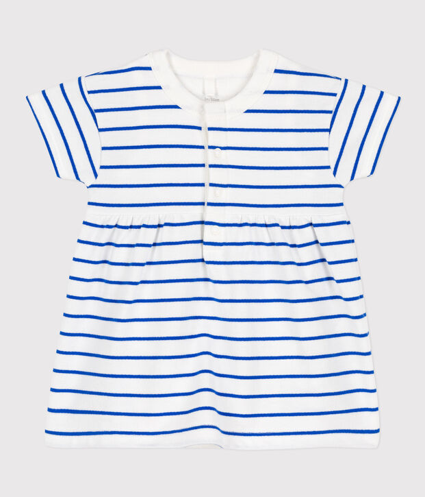 Babies' Fleece Dress/Bodysuit white/blue