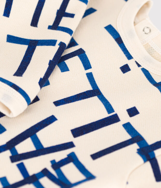 Babies' Patterned Fleece Jumpsuit Ecru/multicolor