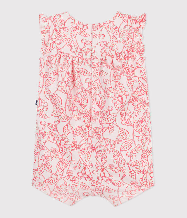 Babies' sleeveless jumpsuit in cotton with a pink cherry print pink/red