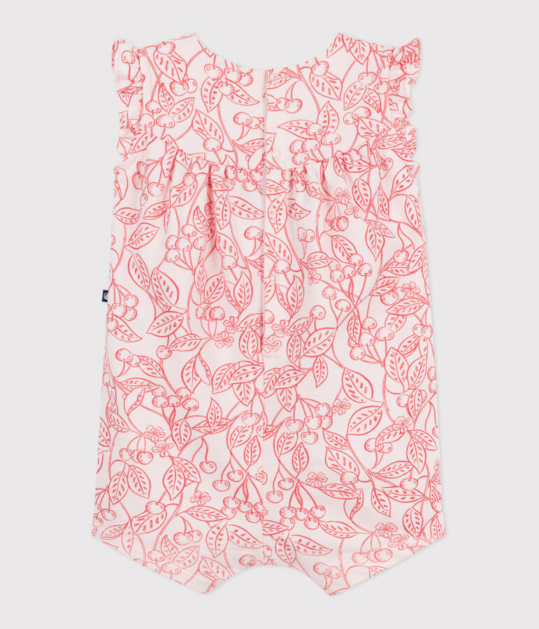 Babies' sleeveless jumpsuit in cotton with a pink cherry print pink/red