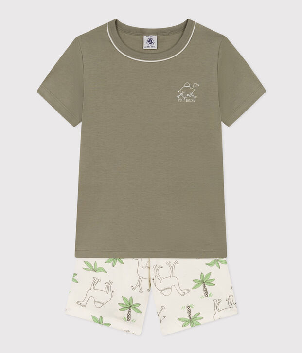 Boys' Cotton Dromedary Themed Short Pyjamas green/white