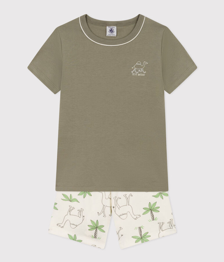 Boys' Cotton Dromedary Themed Short Pyjamas green/white