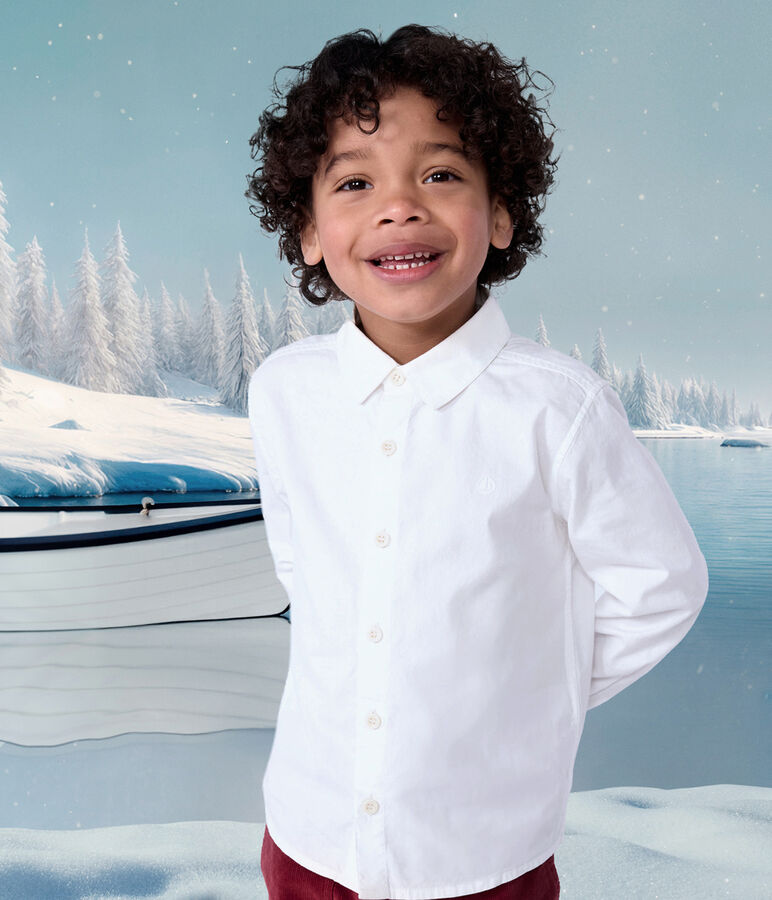 Children's long-sleeved plain cotton shirt white