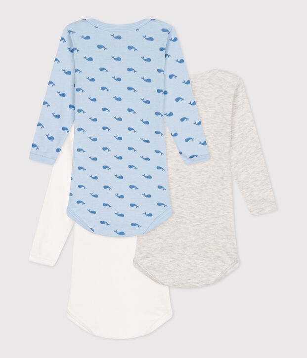 Babies' long-sleeved whale-themed cotton bodysuits - 3-Pack multicolor