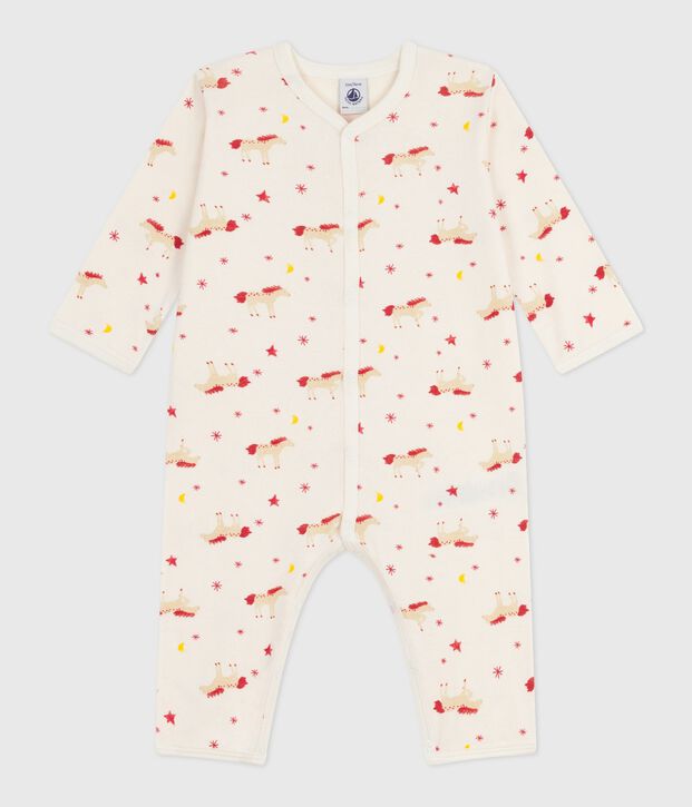 Babies' horse-print cotton footless pyjama suit Ecru/multicolor