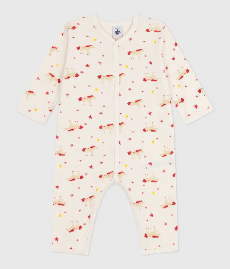 Babies' horse-print cotton footless pyjama suit Ecru/multicolor