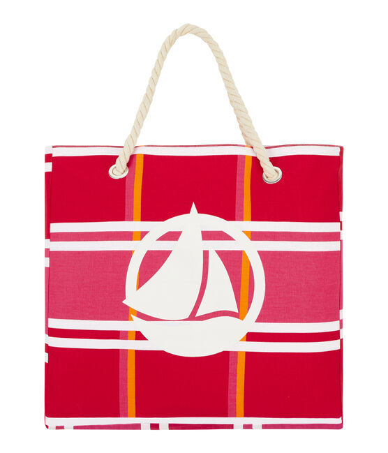 Beach bag GEISHA pink/MULTICO white