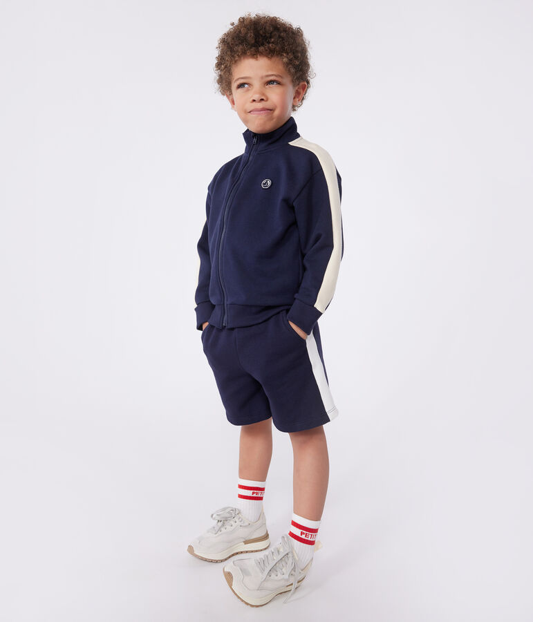 Children's zipped stand-up collar sweatshirt in plain cotton blue