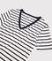 Women's Iconic V-Neck Striped Cotton T-Shirt MARSHMALLOW white/SMOKING blue
