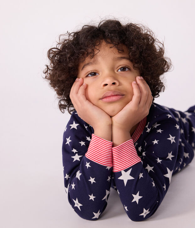 Children's pyjamas in star-print fleece blue/white