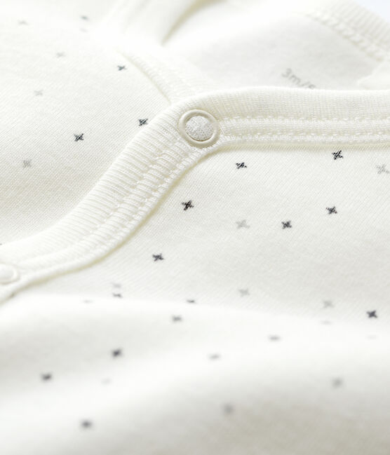 Babies' White Starry Footless Organic Cotton Velour Sleepsuit MARSHMALLOW white/MULTICO white