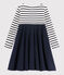 Girl's Long-sleeved Cotton Dress MARSHMALLOW white/SMOKING blue