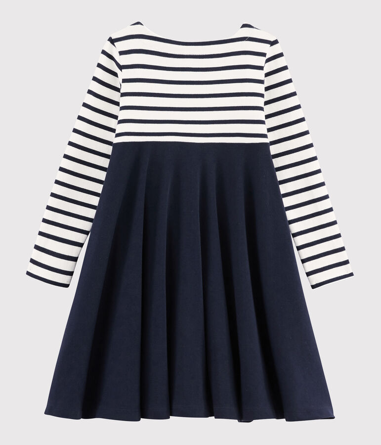 Girl's Long-sleeved Cotton Dress white/blue