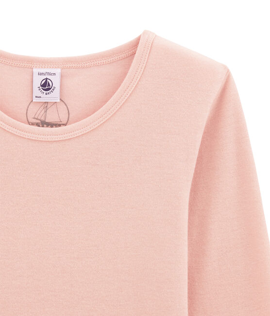 Little girl's long sleeved tee-shirtin wool and cotton JOLI pink