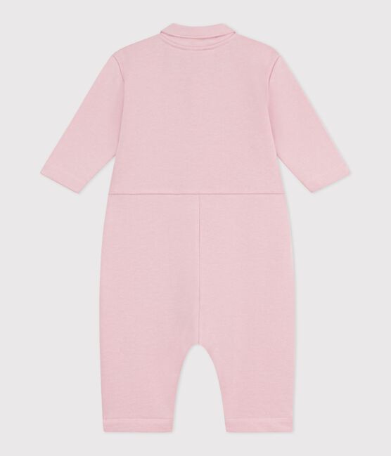 Babies' long, plain overall-style cotton playsuit JOLI pink