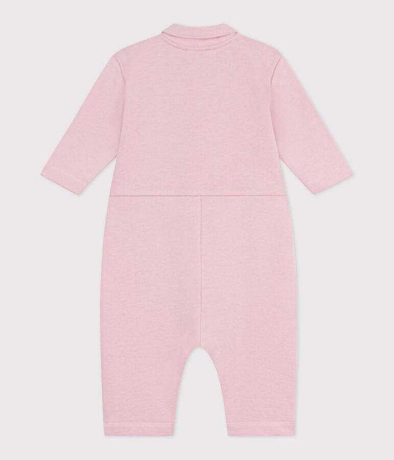 Babies' long, plain overall-style cotton playsuit pink