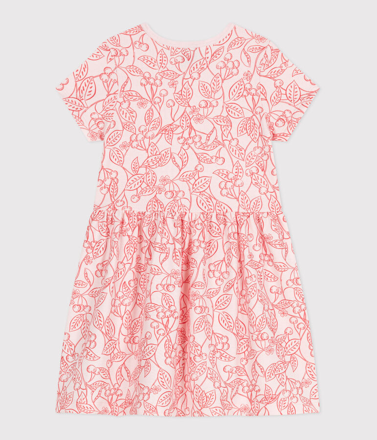 Children's short-sleeved printed cotton dress pink/red