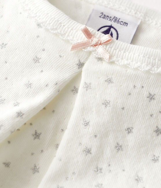 Girls' Starry Tube Knit Pyjamas MARSHMALLOW white/ARGENT grey
