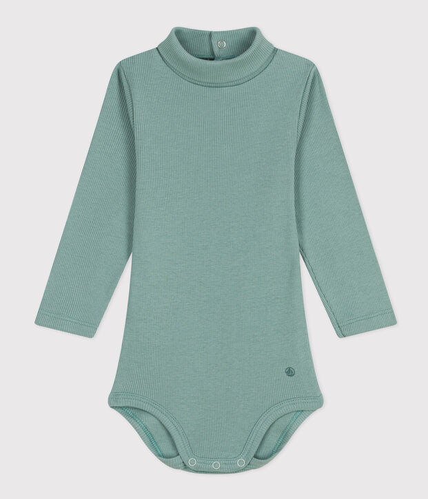 Babies' Long-Sleeved Roll Neck Cotton Bodysuit green