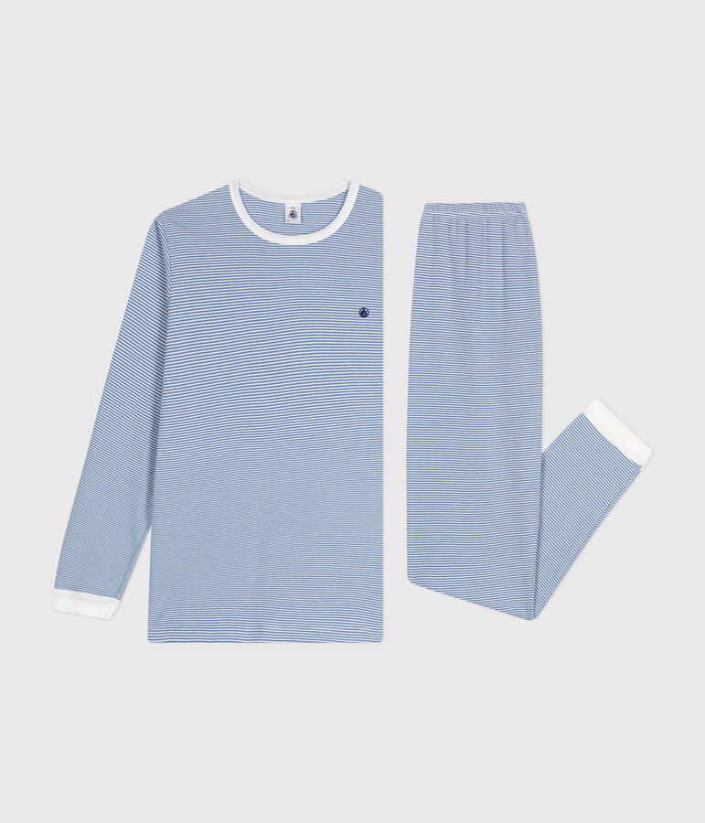 Junior stripy cotton pyjamas blue/white