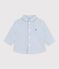 Babies' long-sleeved stripy cotton shirt blue/blue