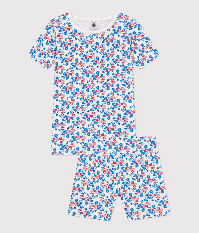 Children's snug-fitting short pyjamas in cotton with a floral print white/multicolor