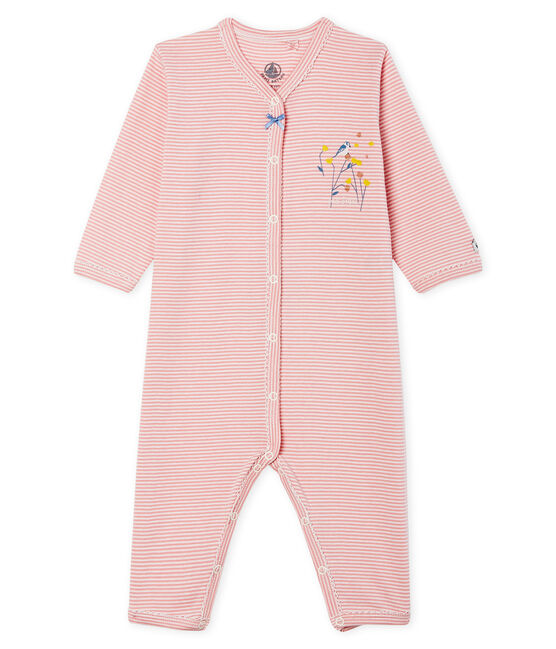 Baby Girls' Footless Ribbed Sleepsuit CHARME pink/MARSHMALLOW white