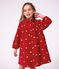 Children's corduroy dress with long sleeves and printed with bows red/ecru