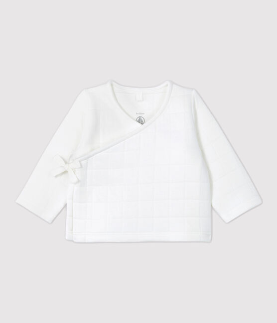 Babies' Organic Cotton Quilted Cardigan MARSHMALLOW white