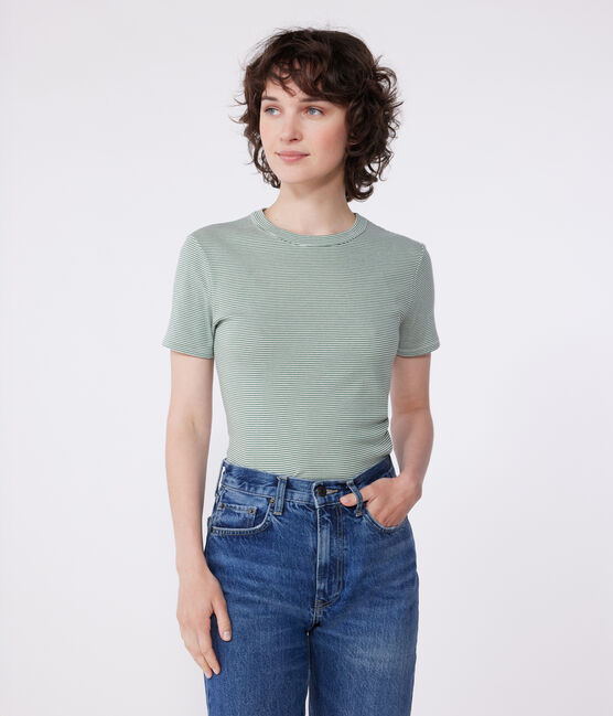 Women's iconic striped cotton T-Shirt PALMERAIE /MARSHMALLOW