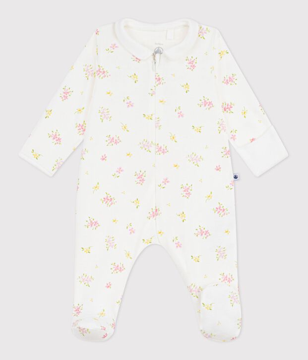 Babies' floral cotton pyjama suit with a collar white/multicolor
