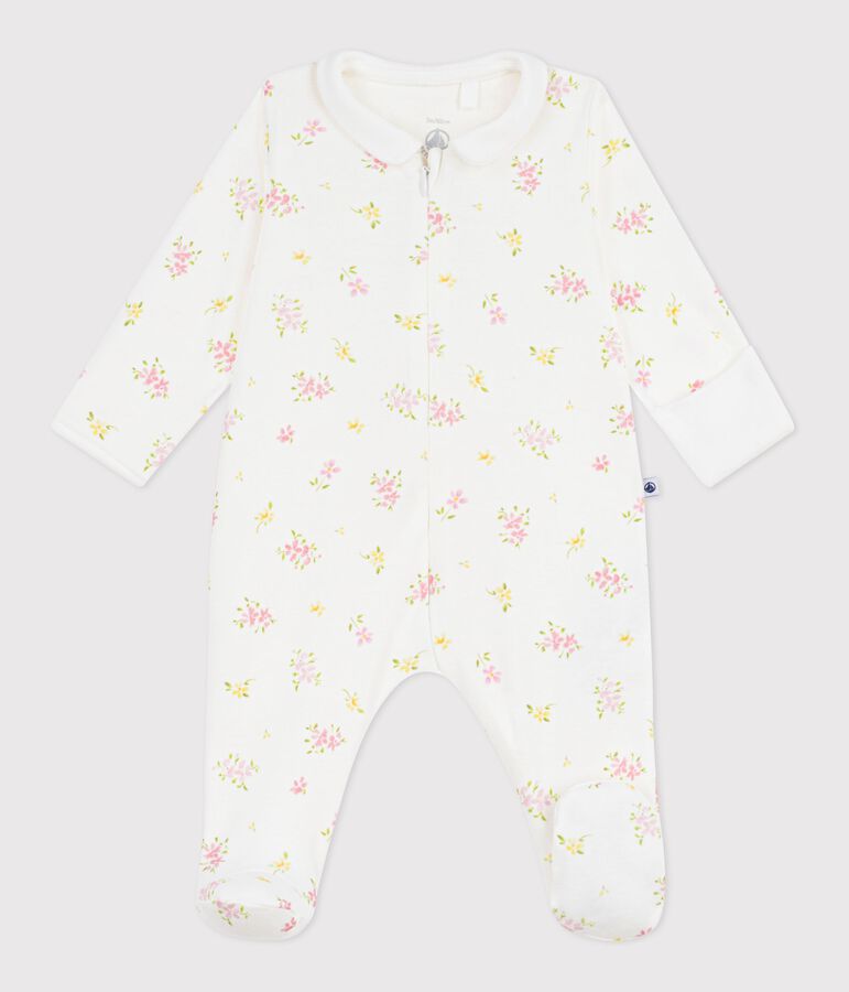 Babies' floral cotton pyjama suit with a collar white/multicolor