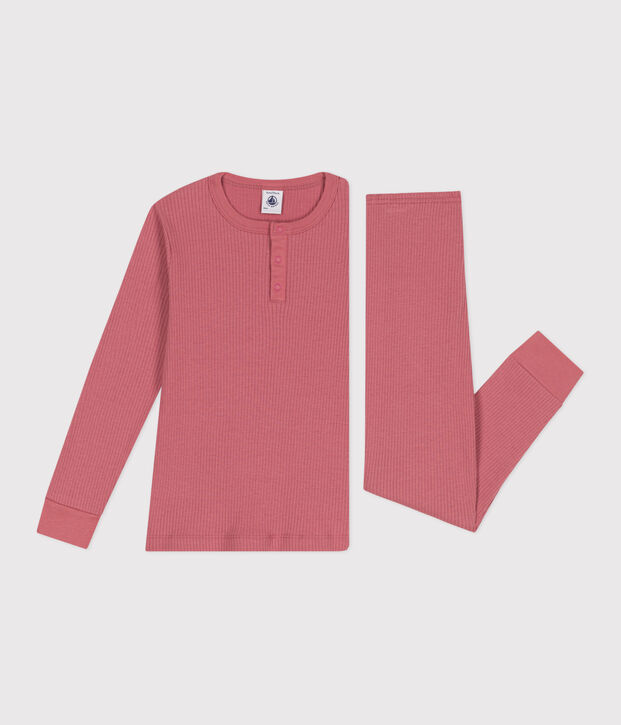 Children's long-sleeved plain cotton pyjamas pink