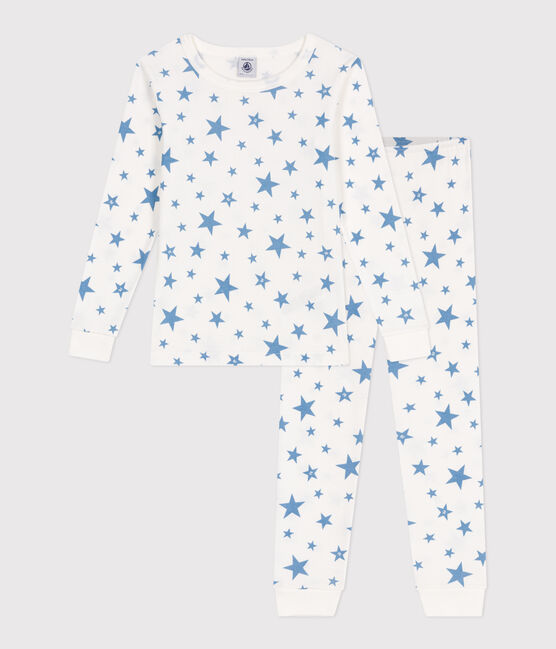 Very fitted children's pajamas in printed cotton  MARSHMALLOW white/ALASKA blue