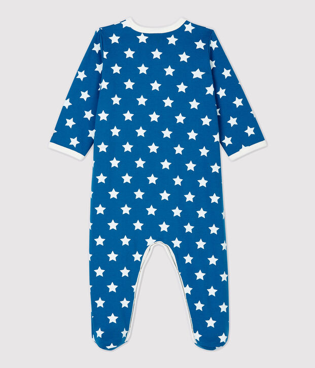 Babies' Starry Organic Cotton Fleece Sleepsuit blue/white