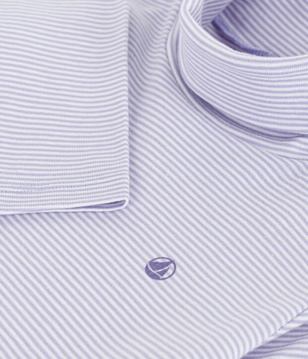 Children's stripy cotton rollneck top purple/white