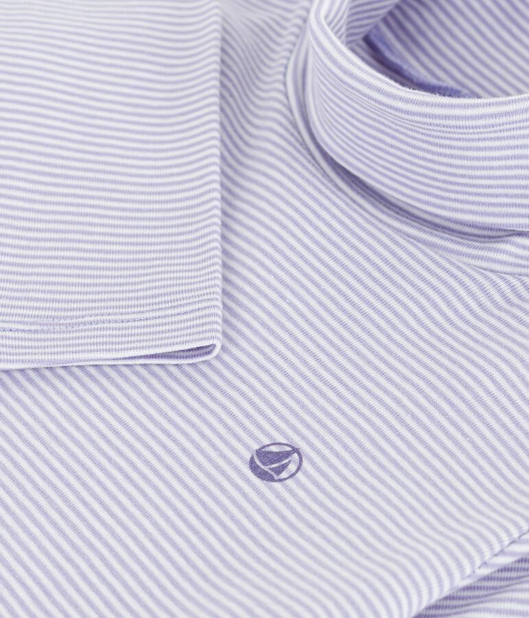 Children's stripy cotton rollneck top purple/white